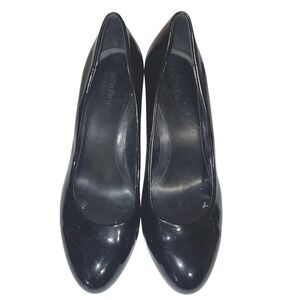 Calvin Klein Womens Black Patent Leather Round Toe Block Heel Pumps Size 7.5